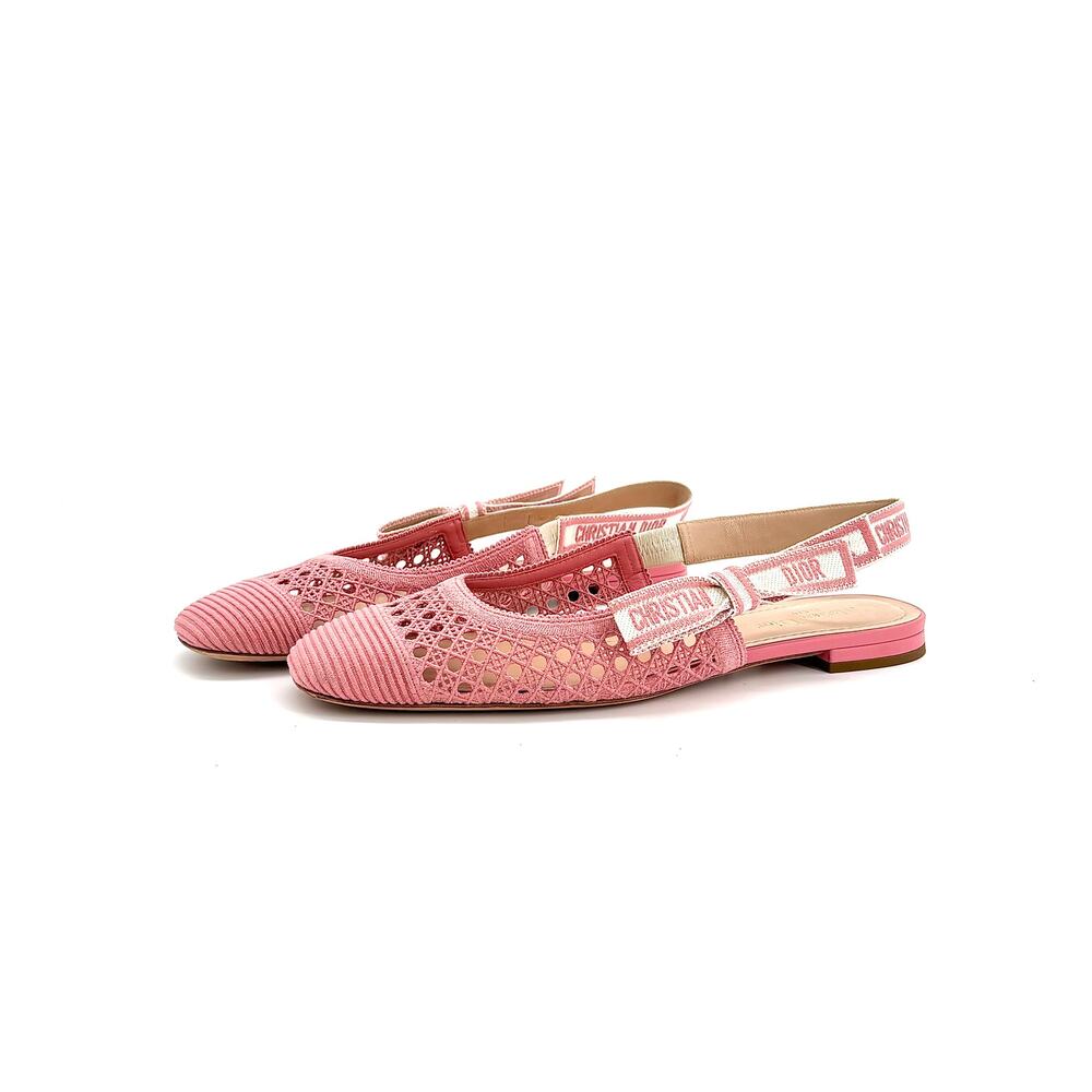 Dior & Moi Cannage Mesh Pink Bow Logo Slingback Flats Sandals 40.5